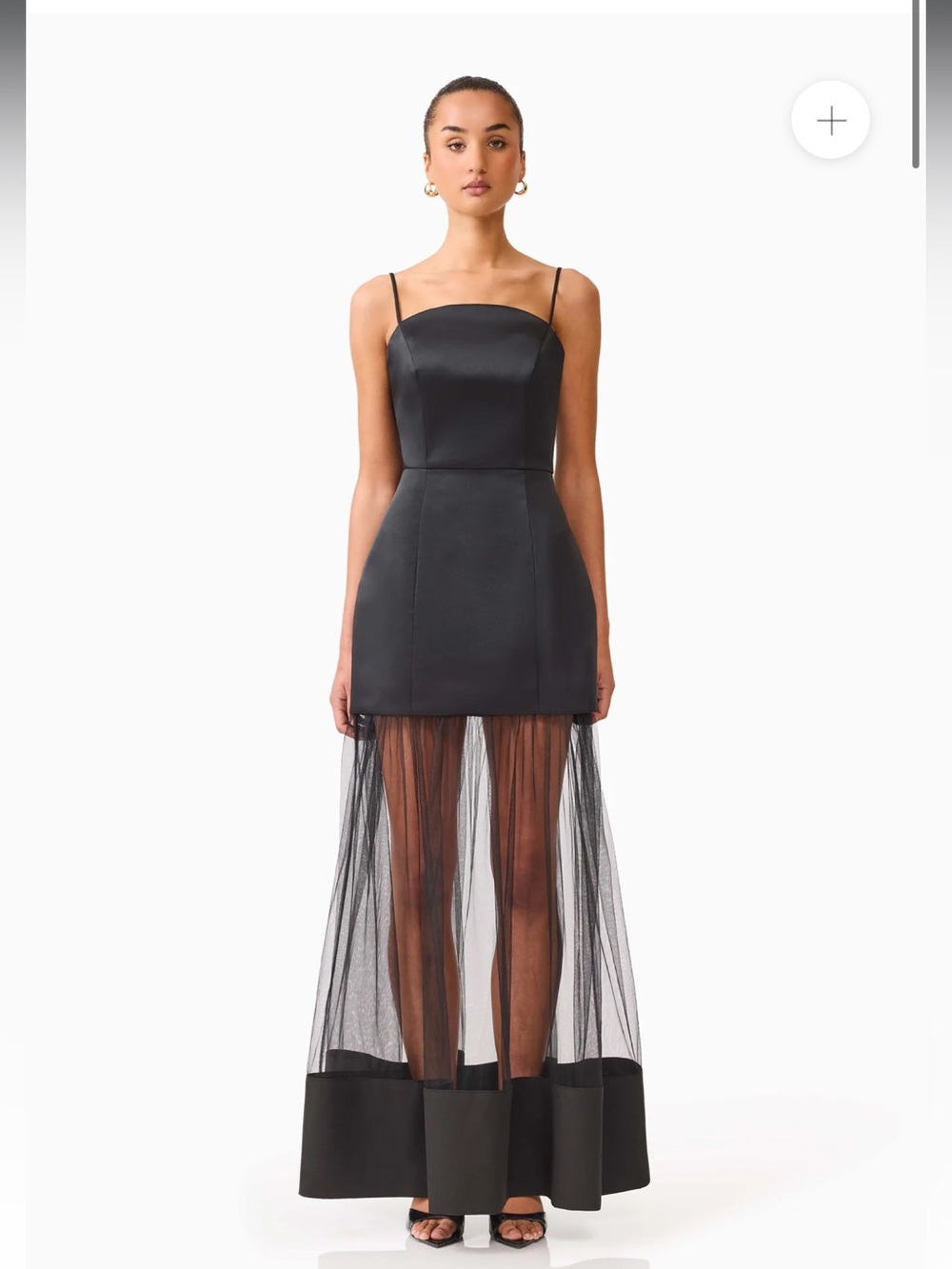 elliatt marcella black removeable mesh skirt satin maxi gown dress medium NEW